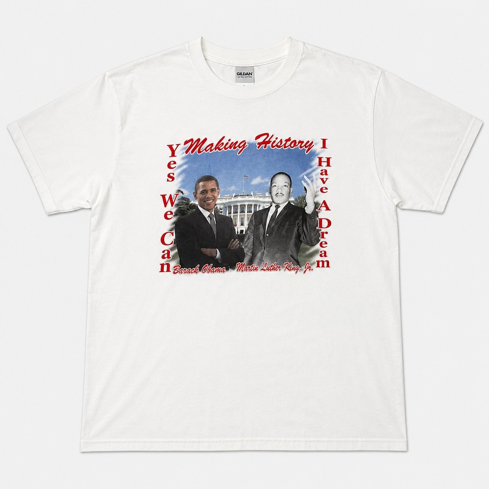 Barack Obama Martin Luther King Jr Mens 2XL White Making History Graphic T Shirt